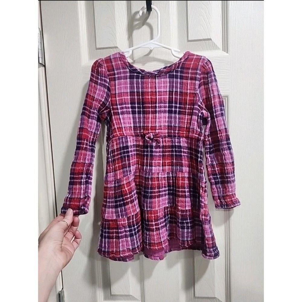 Dip  Girls Plaid Dress 4T Pink Purple Long Sleeve Empire Waist Cotton